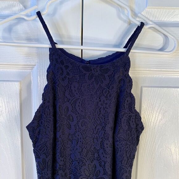 NAVY BLUE STRETCH LACE SPAGHETTI STRAP DRESS SIZE 1 - Picture 2 of 5